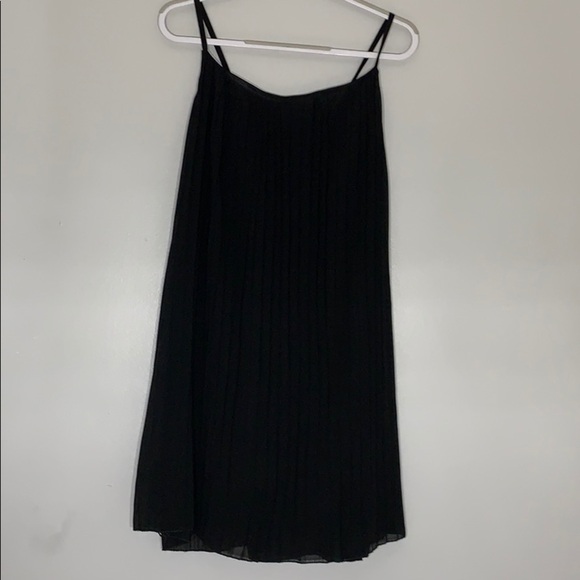 Pleated Mini Dress Spaghetti Strap Solid Black Sm - Picture 2 of 5